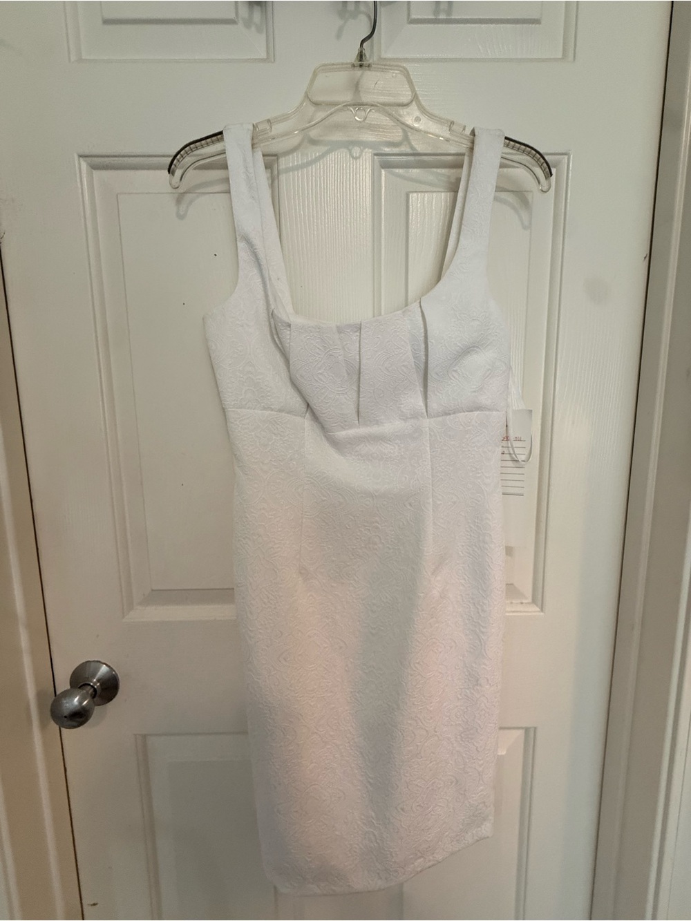 connected apparel White Textured Sleeveless Midi Sheath Dress